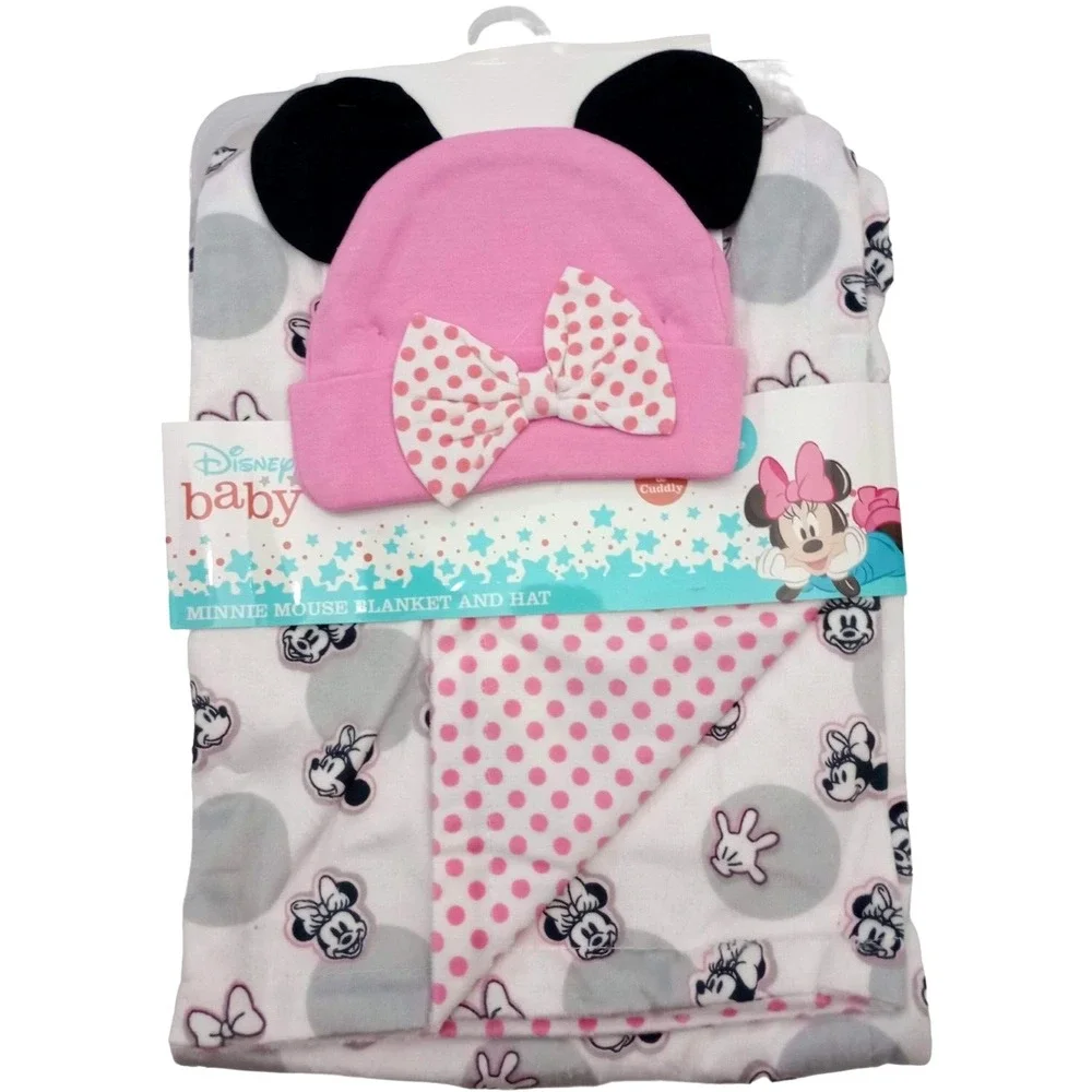 Minnie Mouse Baby Blanket & Hat Ears Mickey Disney‎ Girl Polka Dot